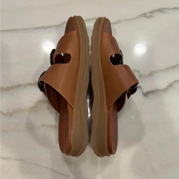 Earth Lory Slide Sandals Size 8 Brown Leather Buckles - Picture 9 of 13